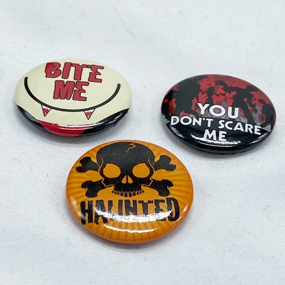 Vintage 90s Halloween Zombie Haunted Buttons Pins Set of 3